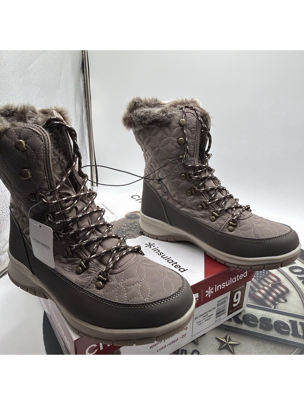 Chooka “Belltown Mid Faux Fur” Women’s Cold Weather Taupe Size 9 Boot NEW